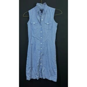 Vintage Ann Taylor Womens Dress Size 4 Blue Check Sleeveless Full Button Up‎